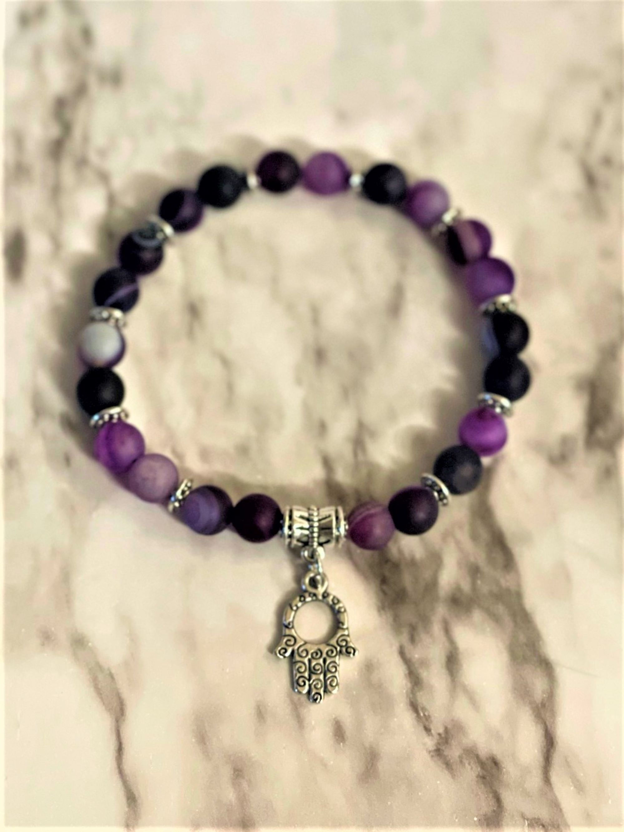 8 mm Stripe Agate Natural Matte Gemstone Beaded Bracelet