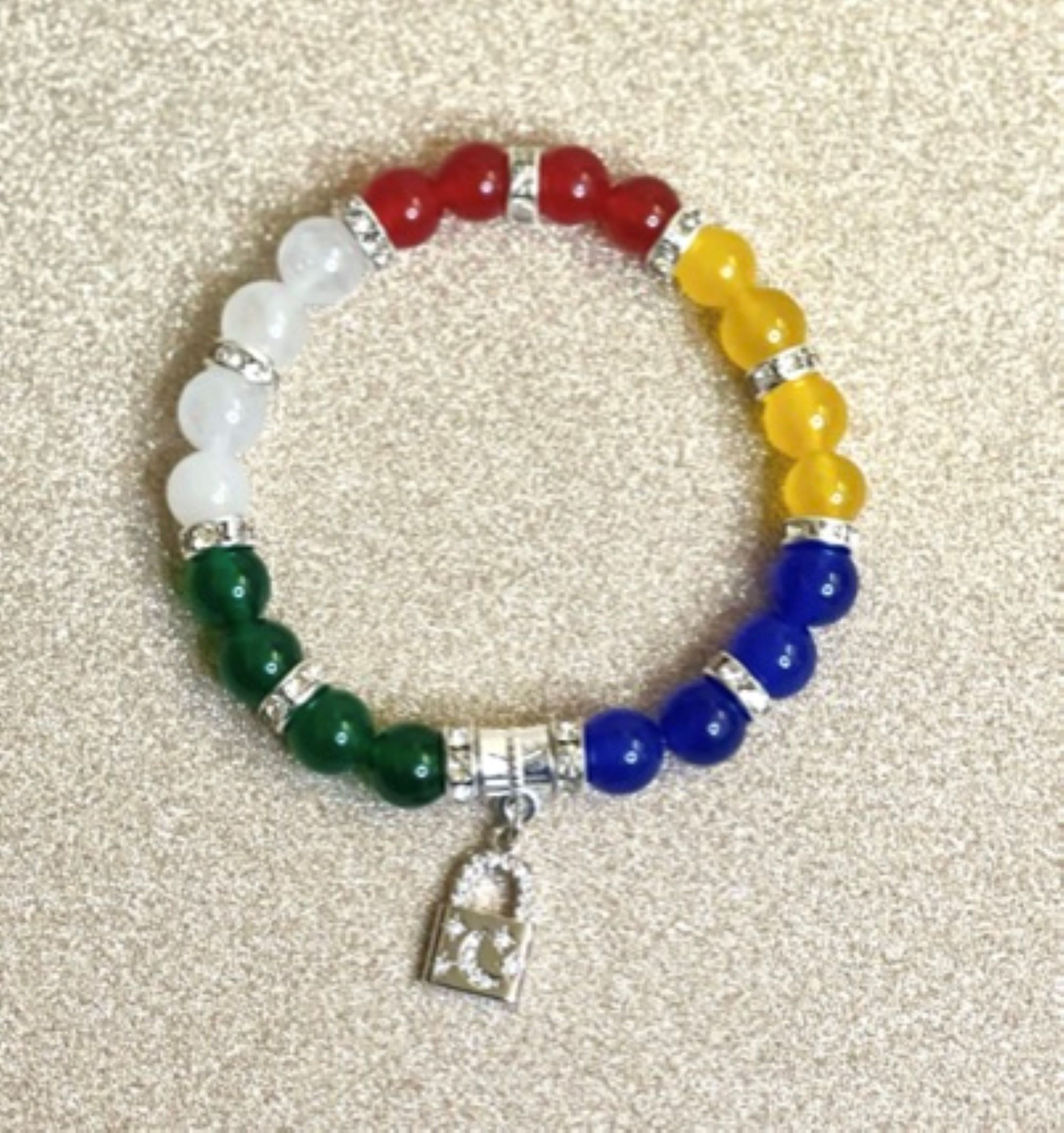 8 mm Multi-color Jade Bracelet (Color of the Flag of Seychelle) w/ Lock Charm