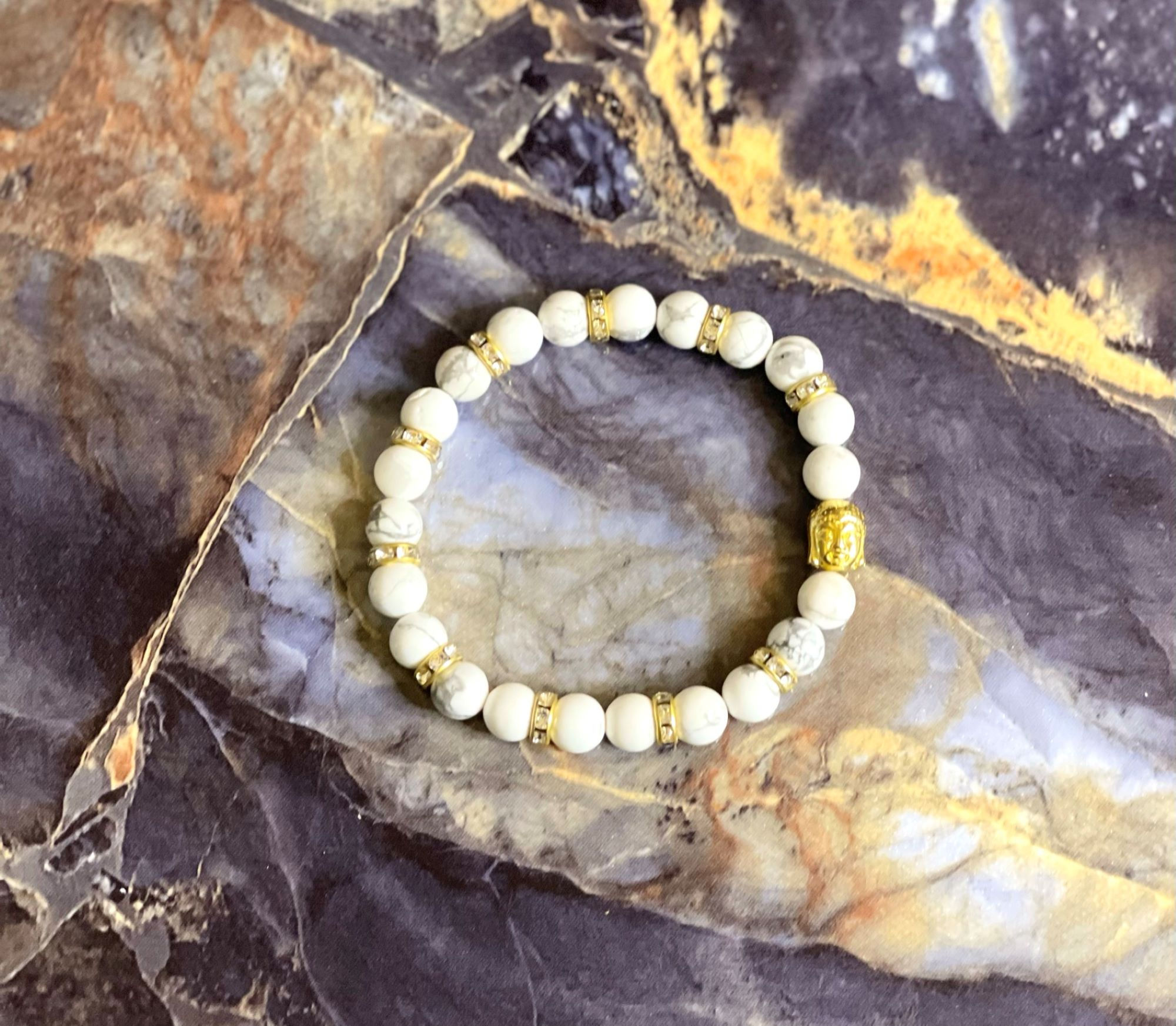 8 mm White Howlite Bracelet w/ Bhudda Charm