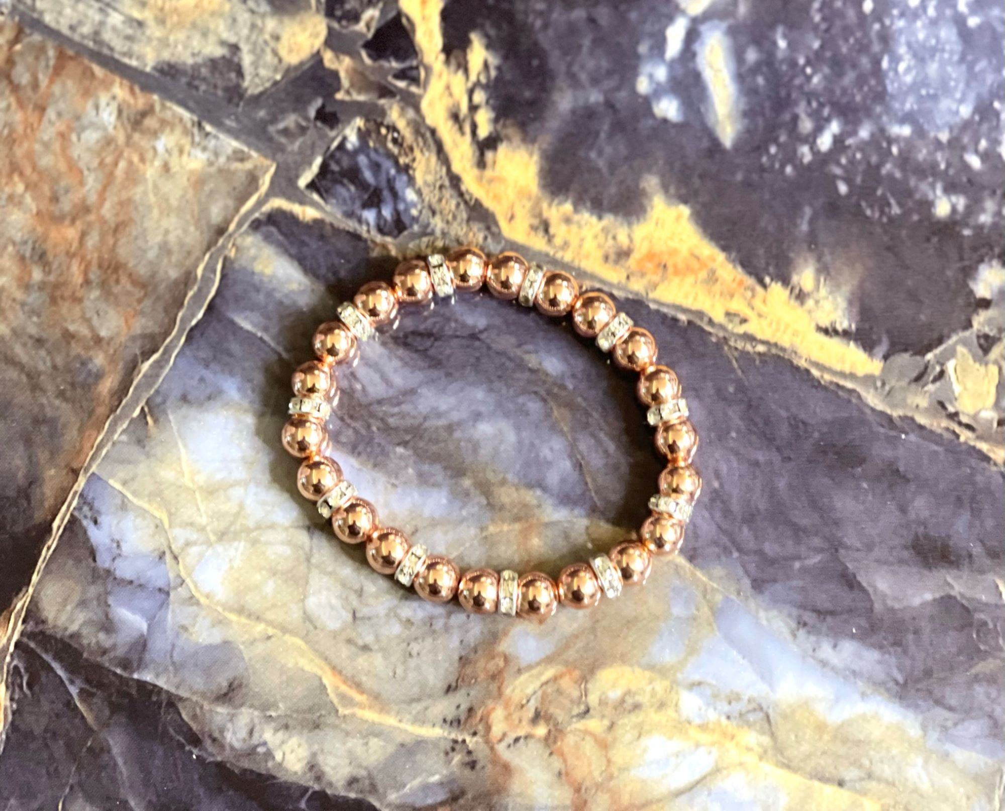 8 mm Rose Gold Hematite Beaded Bracelet
