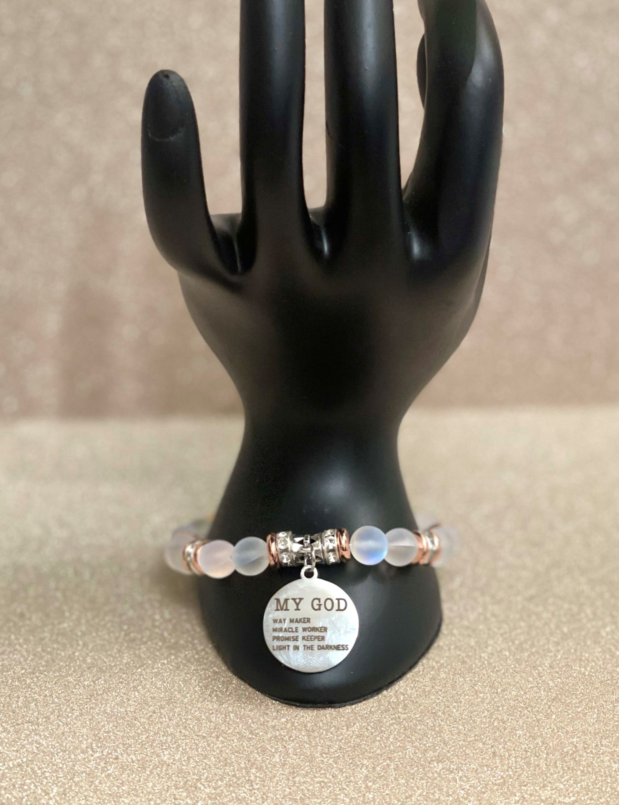 8 mm White Matte Crystal Mermaid Beaded Bracelet