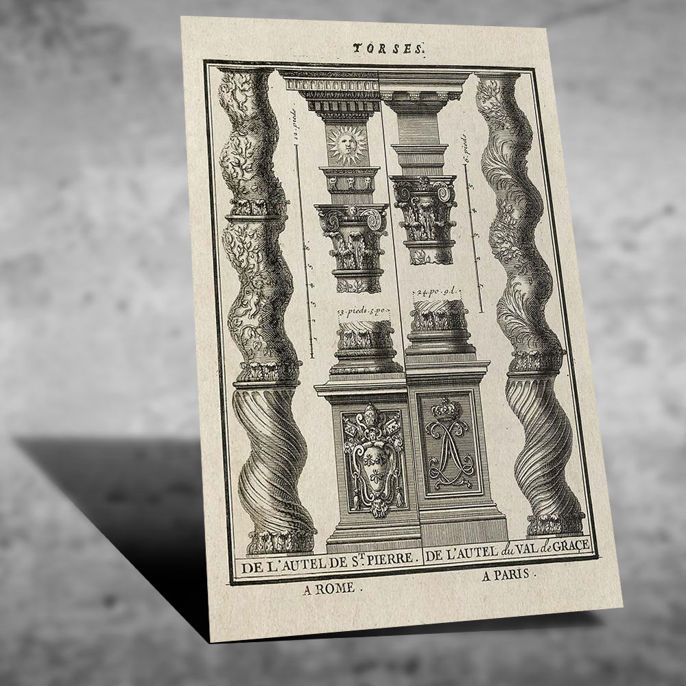 Plano arquitetônico colunas de S. Pedro Roma e Val de Grâce Paris , de 1691