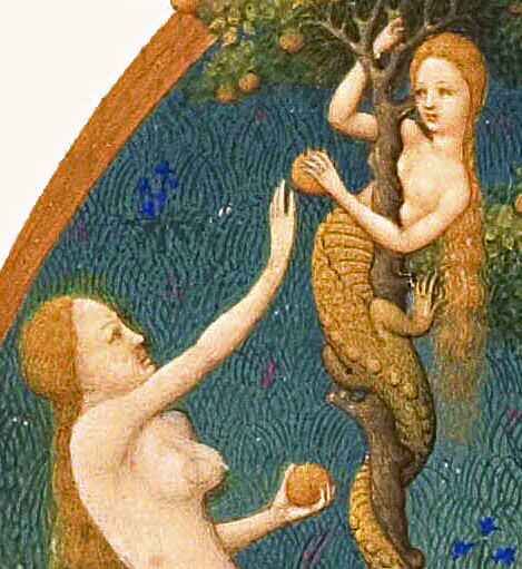 Miniatura: Adão e Eva expulsos do paraíso iluminura datada de 1412