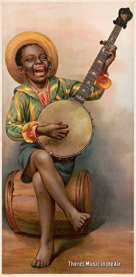 Jovem tocando banjo Maravilhosa pintura datada de 1893