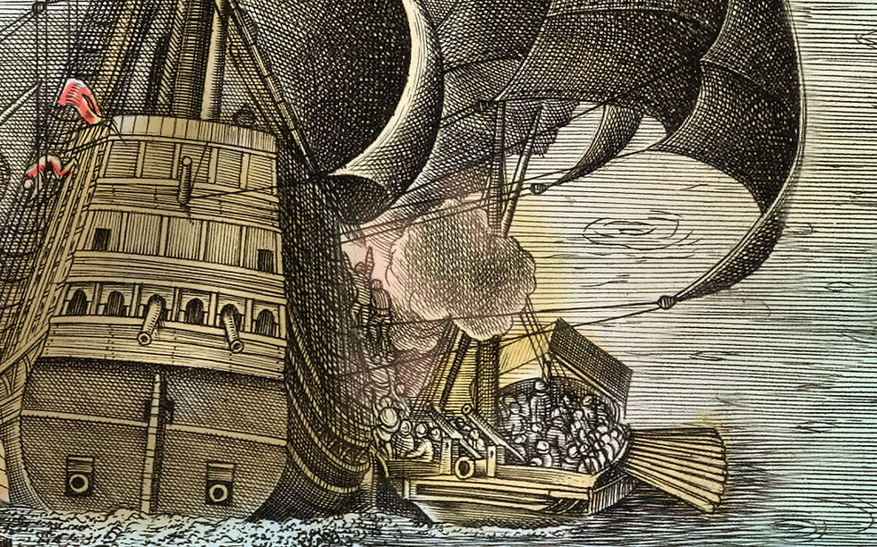 Miniatura: Vulcão Etna, Gravura de batalha naval no estreito de Messina datada de 1561