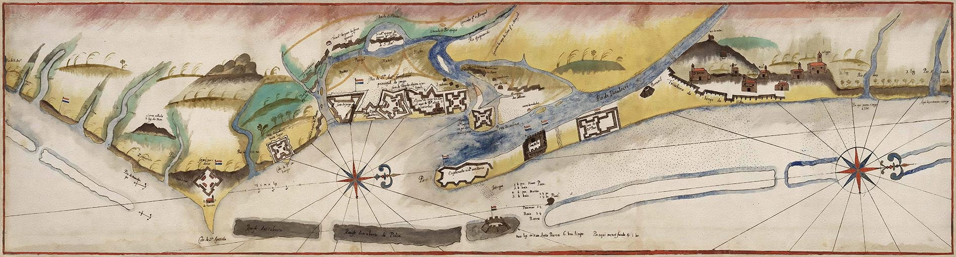 Recife - Raríssimo mapa desenhado à mão datado dos anos 1500