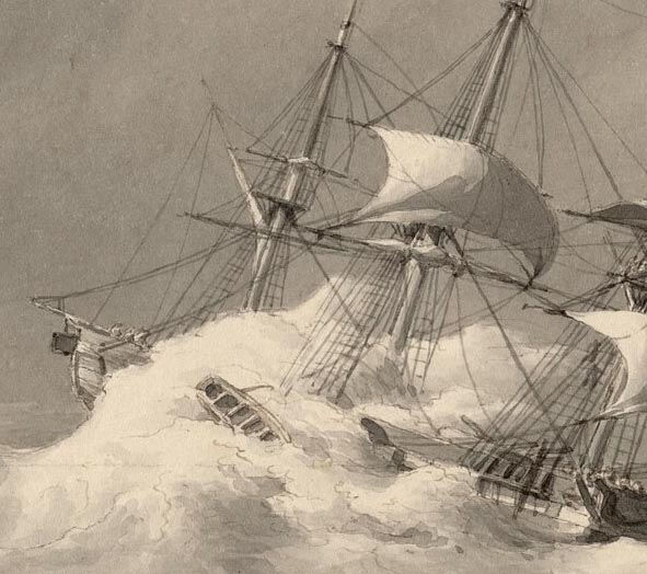 Miniatura: Gravura de navios numa tempestade datada de 1840