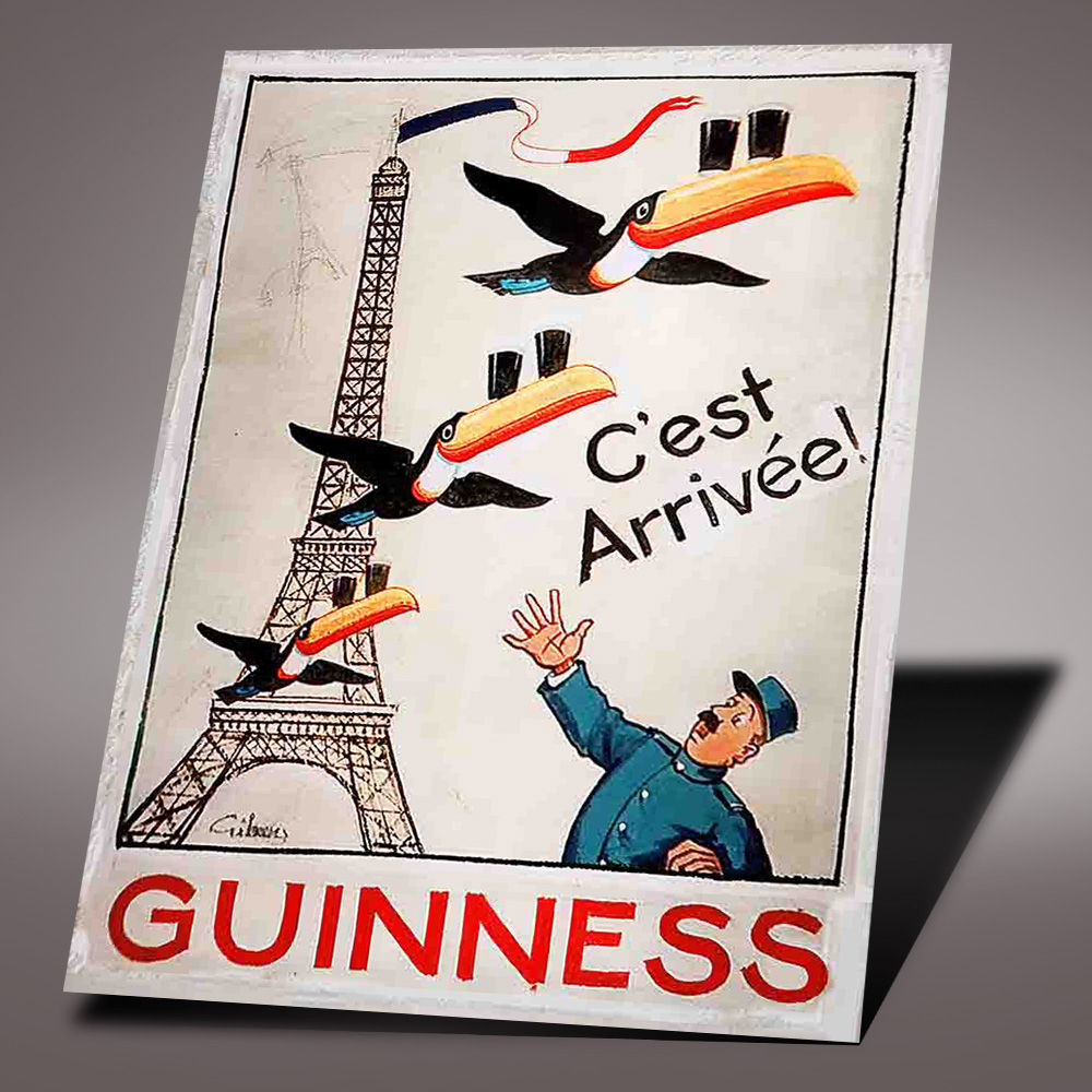 Paris, raro desenho de poster publicitário de cerveja com tucanos, de há 100 ano