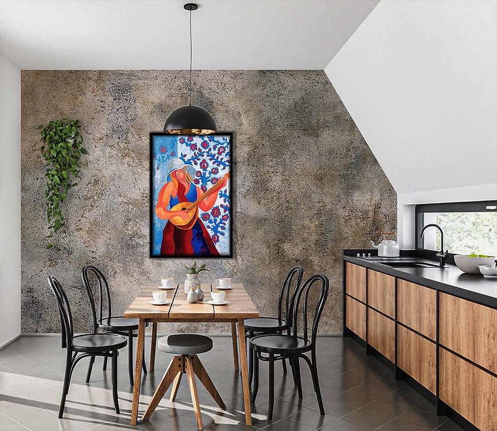 Miniatura: Pintura de mulher tocando viola - datada do início do Sec. XX