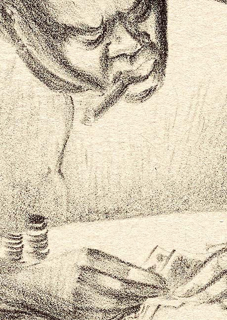 Miniatura: Interessante desenho a carvão de jogadores de poker datado de 1940