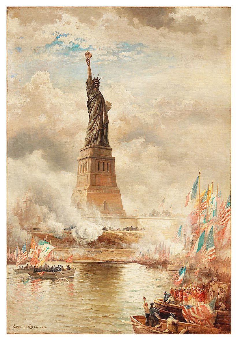 Pintura da inauguração da Estátua da Liberdade datada de 1886