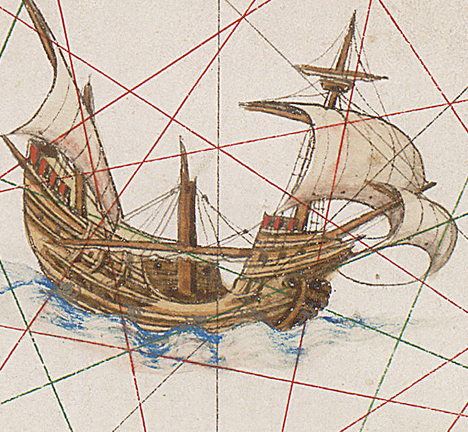 Miniatura: Mapa do Brasil com invasão de piratas franceses  datado de 1543