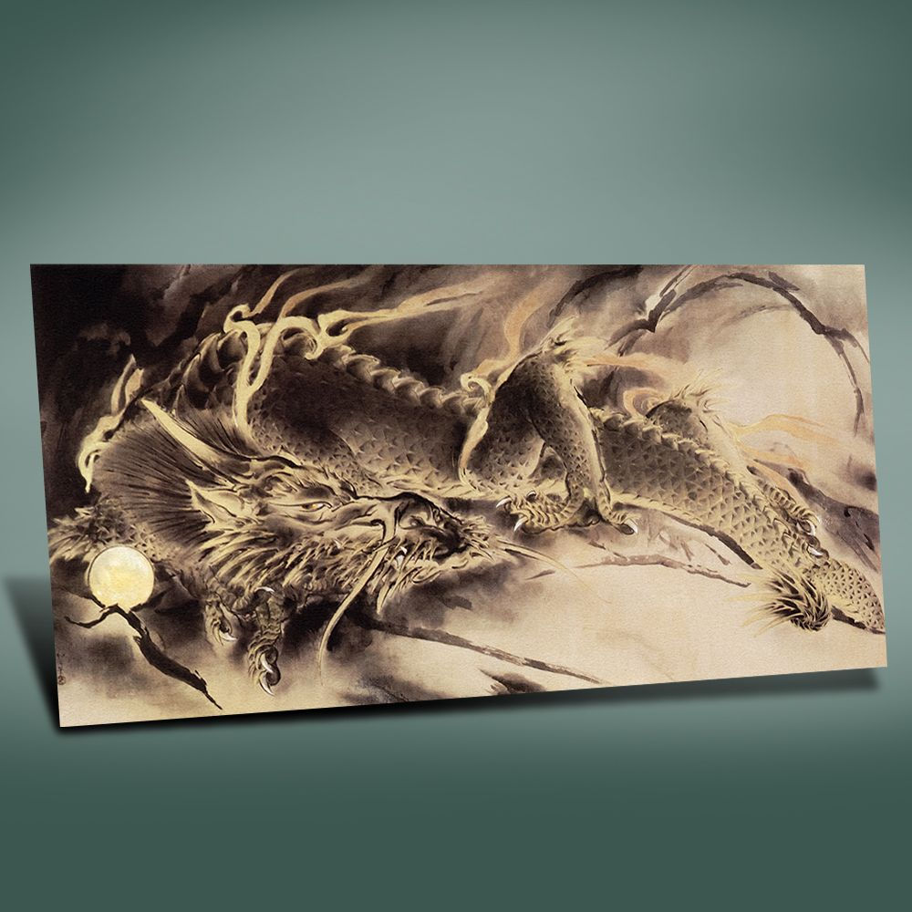 Pintura japonesa de dragão nas nuvens