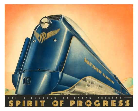 Poster de publicidade de companhia de trens datado de 1935