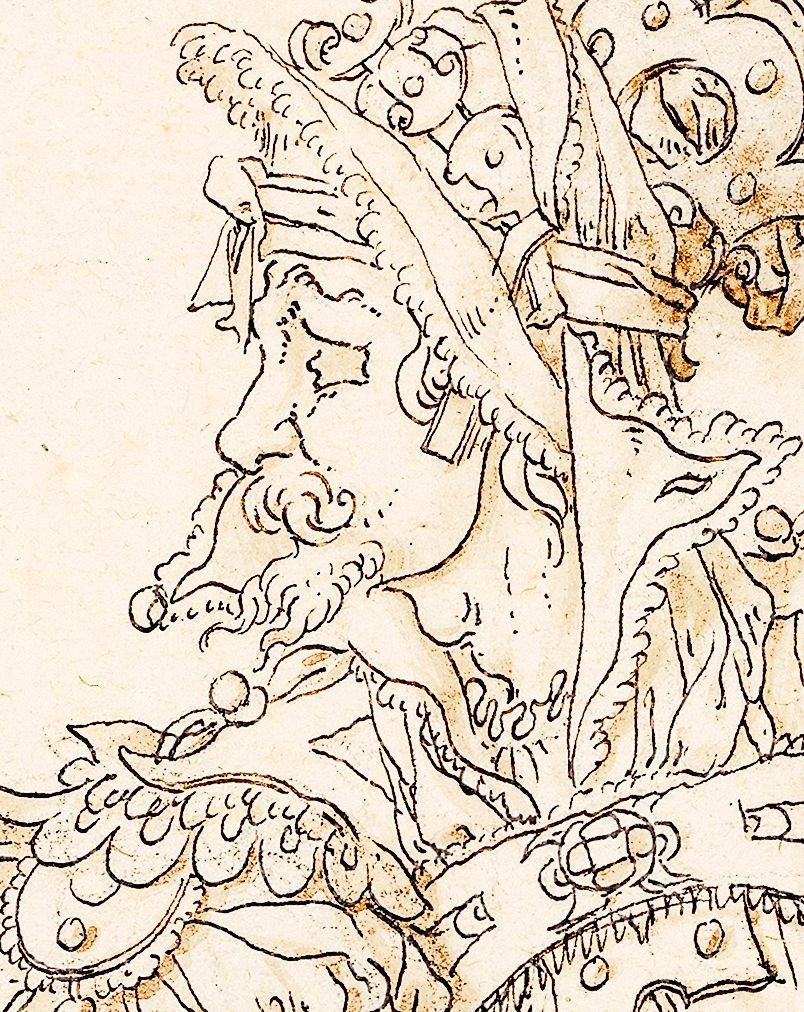 Miniatura: Desenho de belíssima fantasia de Carnaval criada nos anos 1500