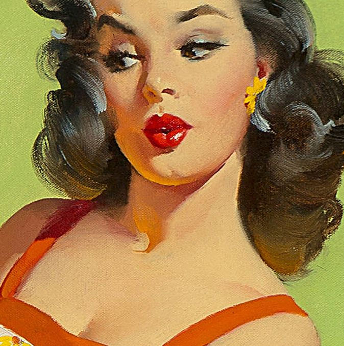 Miniatura: Pin-up fazendo churrasco, famosa imagem criada na metade do Sec. XX