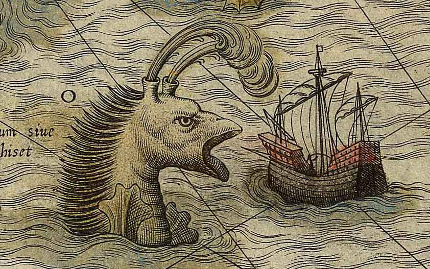 Miniatura: Mapa com monstros marinhos - datado de 1572