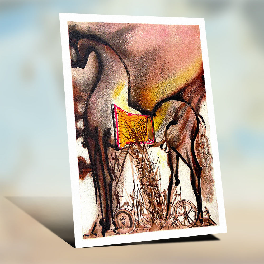 Belíssima e rara pintura de Dali ”Cavalo de Troia”, para decoração