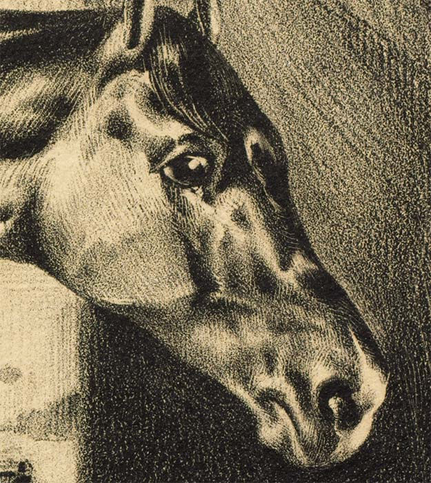 Miniatura: Cavalo junto ao estabulo Raríssima gravura datada de 1820