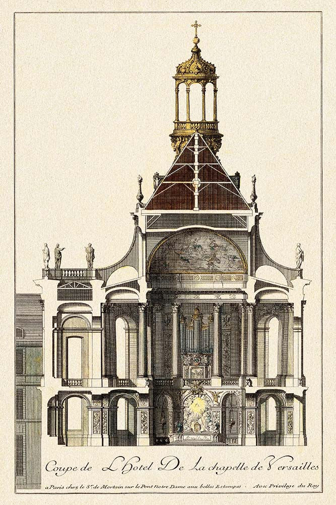 Miniatura: Plano arquitetônico corte do altar da capela do palácio Versalhes datado de 1715