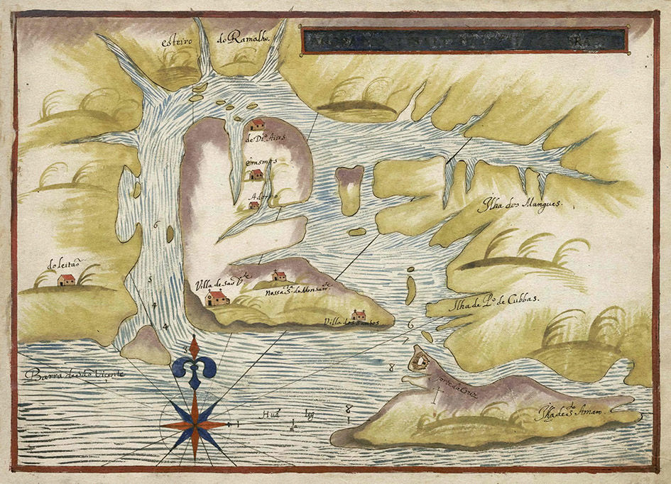 Capitania de S. Vicente - Raríssimo mapa desenhado à mão datado dos anos 1500