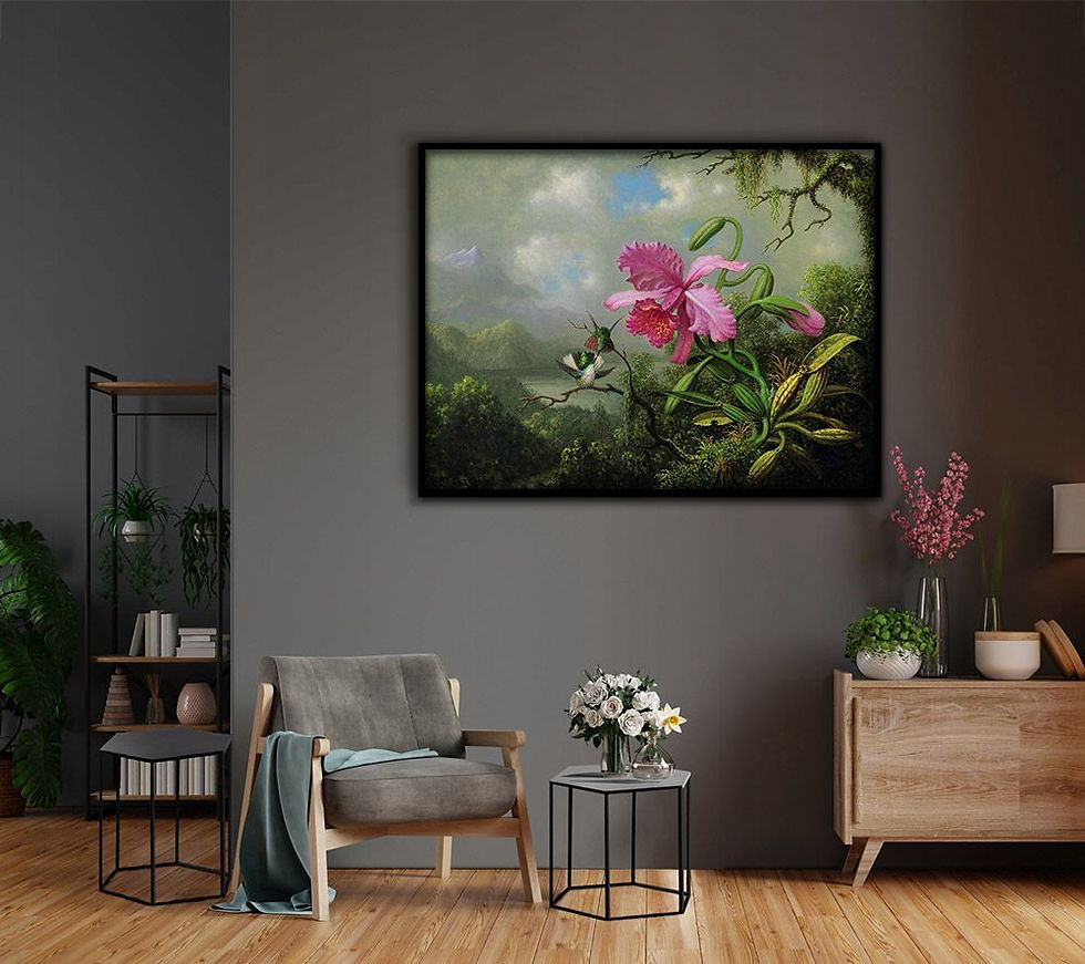 Miniatura: Beija-flor e orquídea na floresta do Brasil Belíssima pintura de 1863