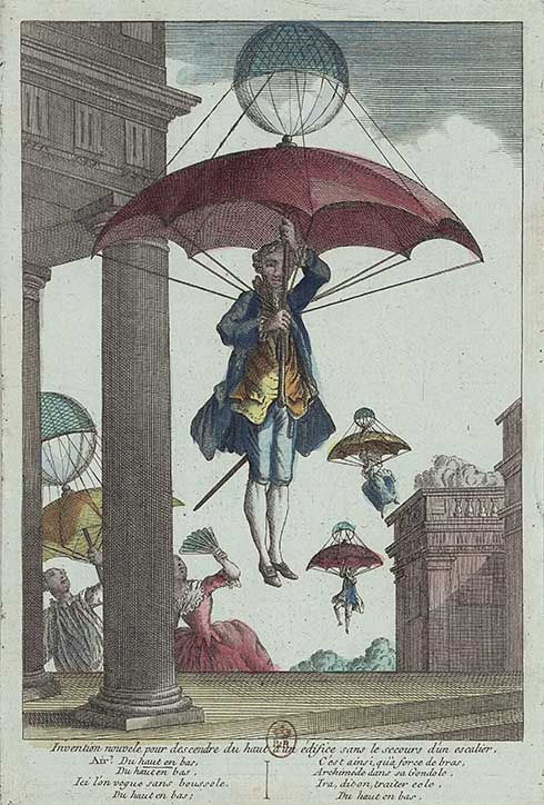 Ilustração da invenção do Paraquedas datada de 1780