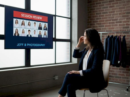 Professional reviewing headshots in Calgary studio
