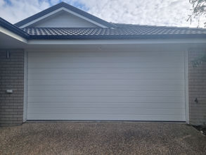 Sectional Panel Door, Slim-Line Design, Surfmist Colorbond, Garage door, garage, automatic door, Redbank Plains, Steel-Line
