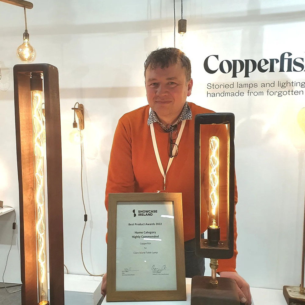 Eoin Shanley with his award for Highly Commended for the Best Product in the Home Category