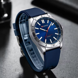 Relógio Masculino Cromado com Pulseira de Silicone Azul