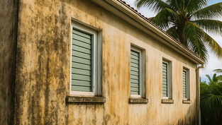 Maison avec une façade sale en Guadeloupe