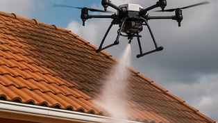 Drone nettoyant une toiture en Guadeloupe
