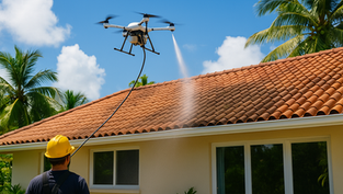Nettoyage de toiture avec un drone