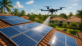 drone nettoyant des panneaux solaires en guadeloupe