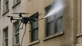 drone nettoyant une façade