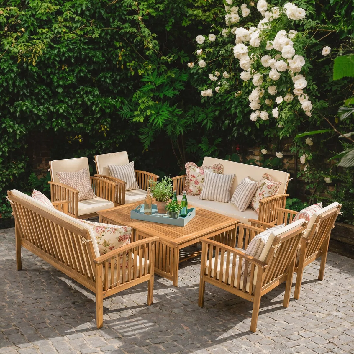 Amorae Acacia Patio Set with Cushions
