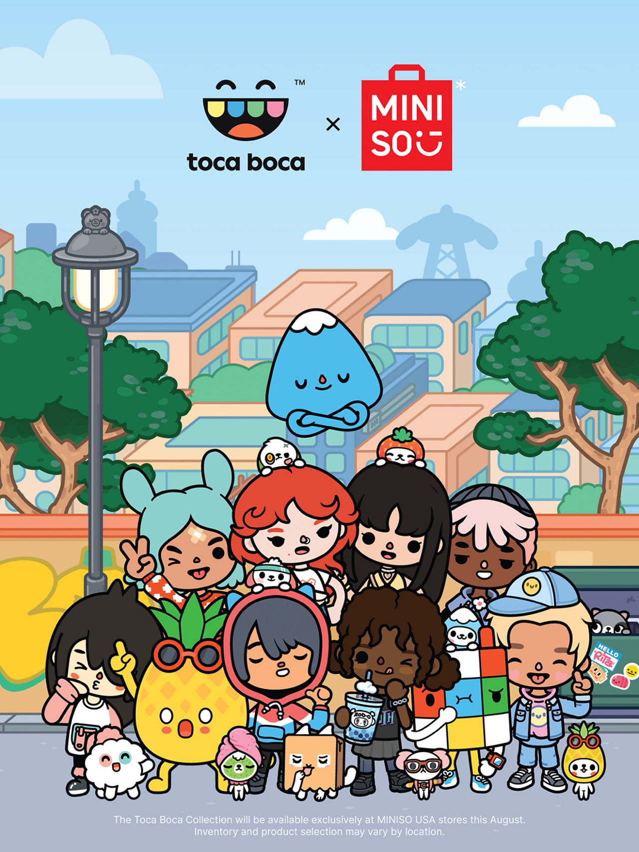 Toca Boca World characters in a Miniso collaboration logo.