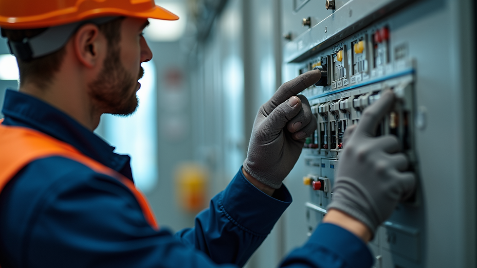 Close-up view of electrician testing electrical panel