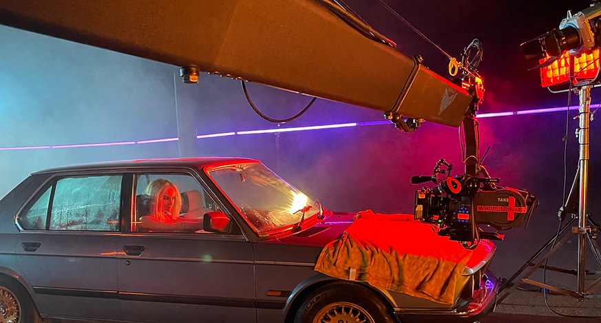Jimmy Jib with Arri S16 camera filming a BMW car for a Maneskin music video