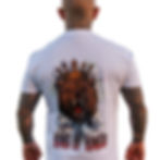 Man wearing a white t-shirt with a King of Kings bear graphic.