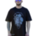 Man wearing black t-shirt with floral skull, text 'Family Nothing But Love'.