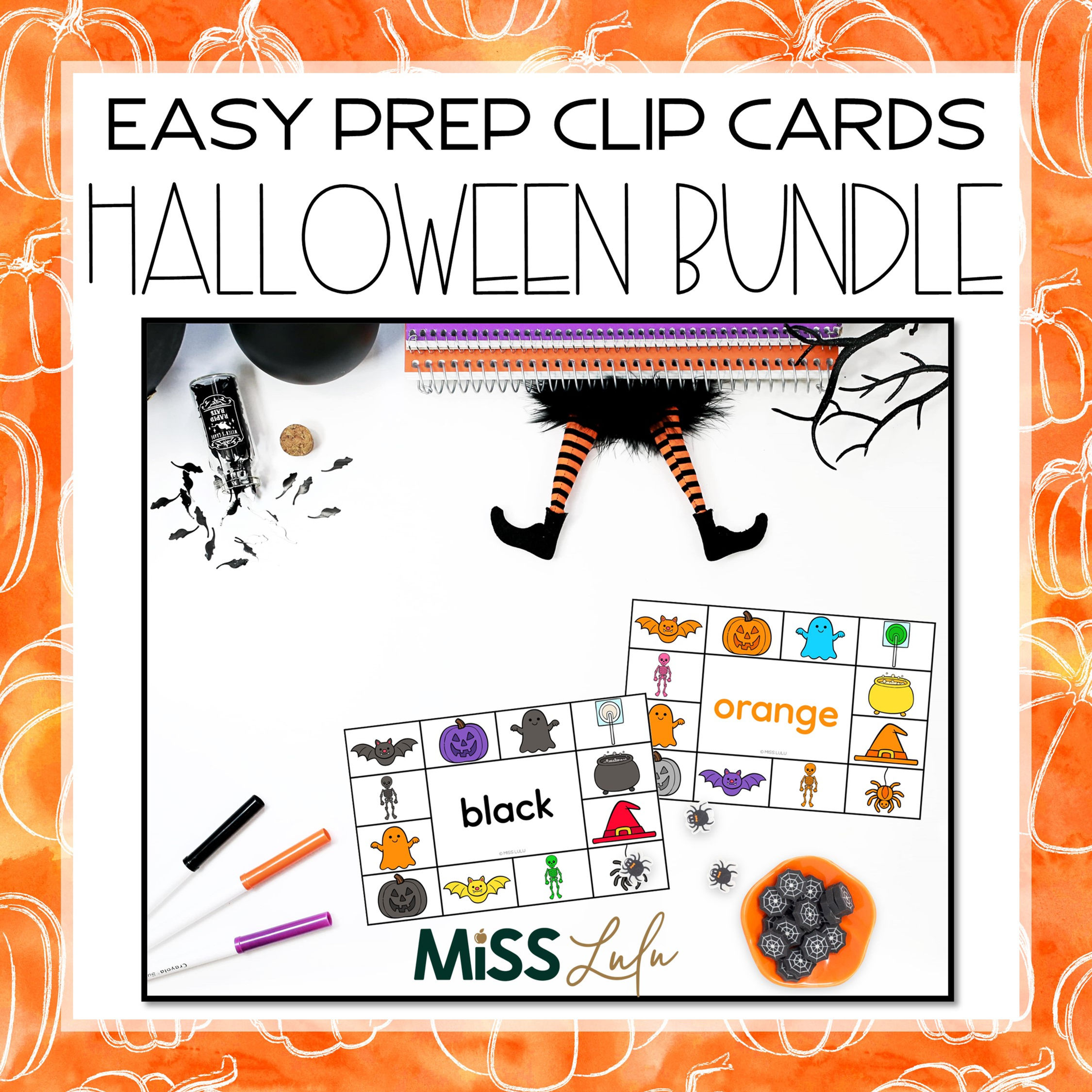 Halloween Easy Prep Clip Cards - Letters, Numbers, Colors, Shapes & Counting