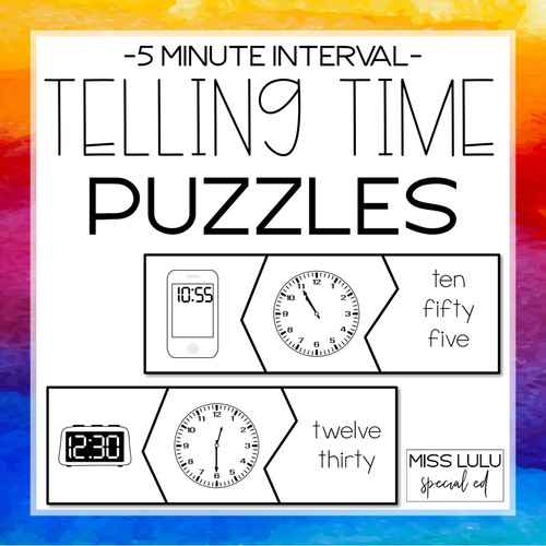 Telling Time to the 5 Minute Interval Puzzles Math Center | Miss Lulu