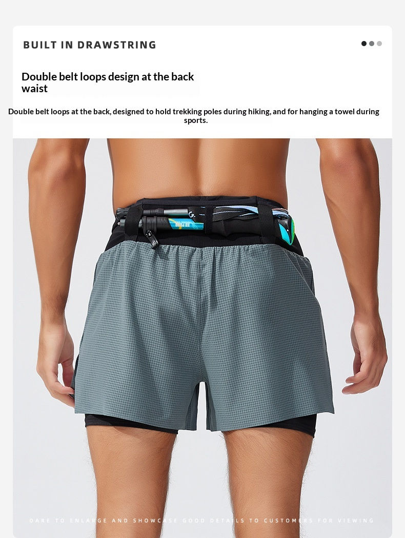 Thumbnail: Mens Summer Running Shorts Double Layer Fake Two Piece Marathon Fitness Basketba