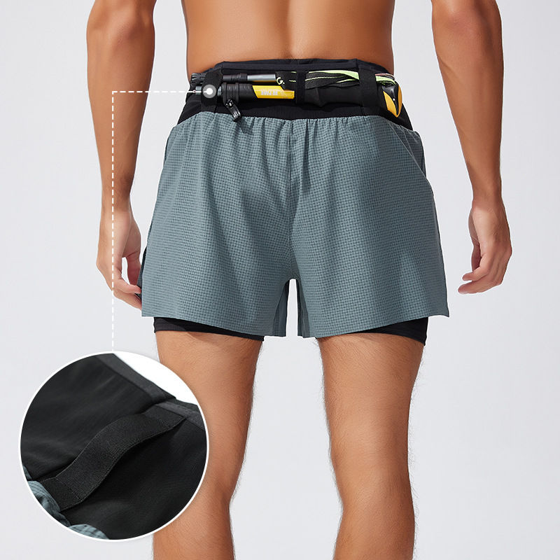 Thumbnail: Mens Summer Running Shorts Double Layer Fake Two Piece Marathon Fitness Basketba