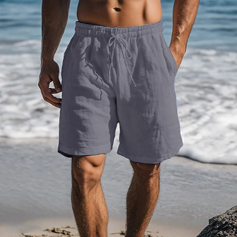 Thumbnail: Men Cotton Linen Shorts Summer Lightweight Breathable Casual Beach Style Shorts 