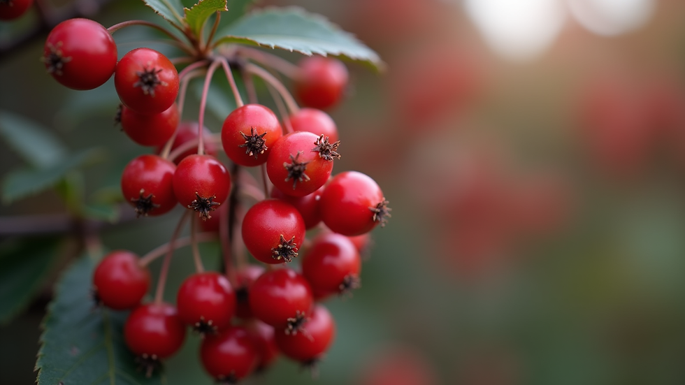 Close-up view of bright red barberry berries on a shrub