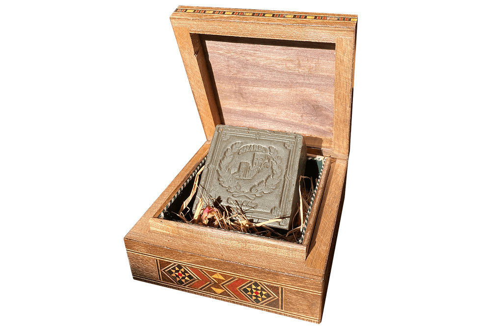 Thumbnail: Damascus Mosaic Box With 1 Incense (Oud) Bar of Aleppo Soap 125g 25% Laurel Oil