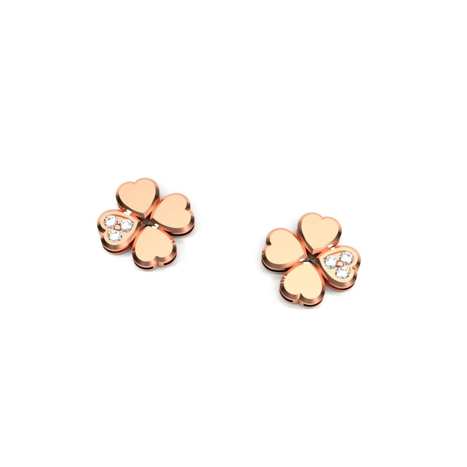 Pendientes "Trèfle de Coeur" en oro rosa de 18 qt y diamantes